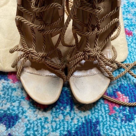 Sergio Rossi Opanca Lace Up Sandals in Beige - Picture 3 of 9